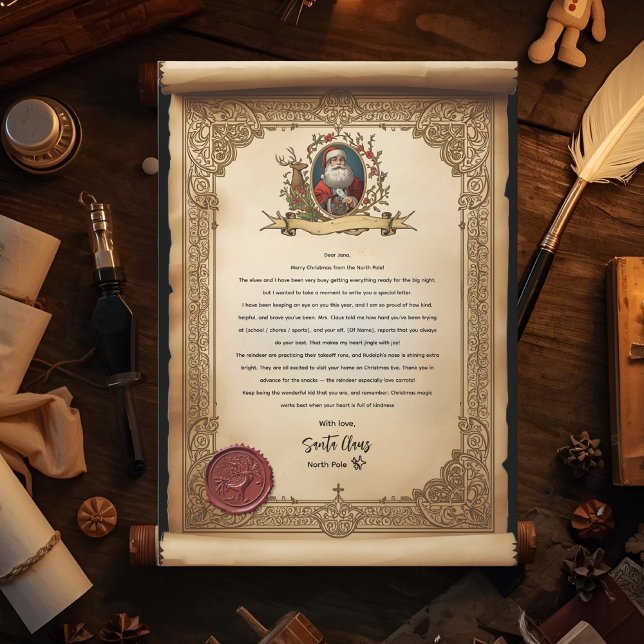 Vintage Scroll Santa Letter Template  Inbjudningar (Skapare uppladdad)