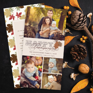 Vintage Scrolls Höst löv Thanksgiving 3 Foto Julkort