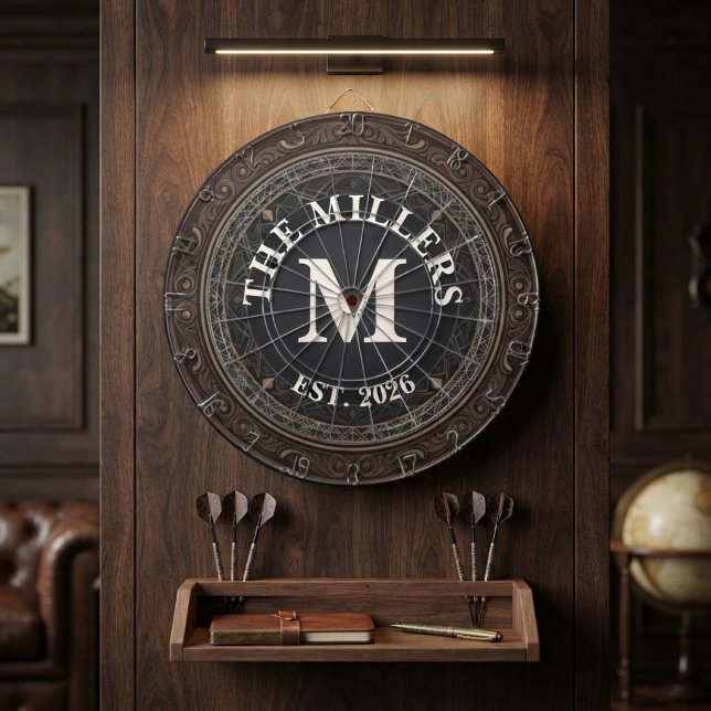 Vintage Scrollwork Familjemonogram  Darttavla (Skapare uppladdad)