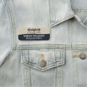 Vintage Scrollwork Tan Blå Namnskylt Namnbricka