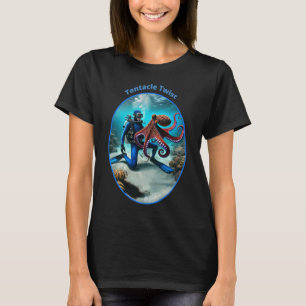 Vintage SCUBA Diver Dancing med Big Octopus URM T Shirt