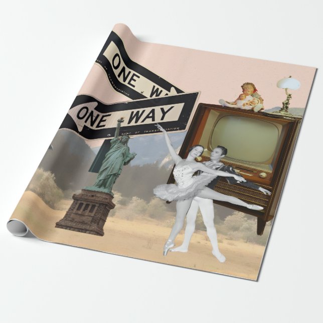 Vintage Se American Collage Presentpapper (Utrullad)