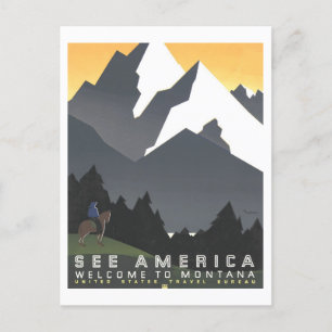 Vintage "Se Amerika" Montana Travel Poster Vykort