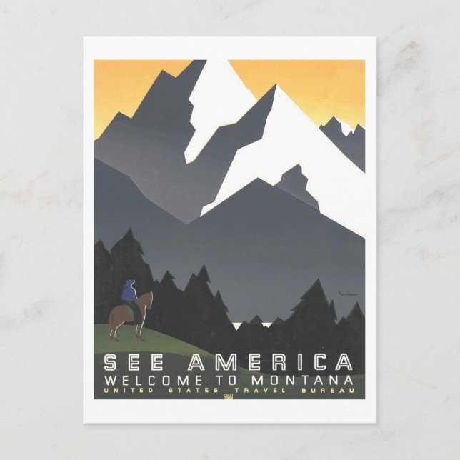 Vintage "Se Amerika" Montana Travel Poster Vykort (Framsida)