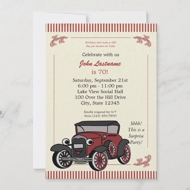 Vintage Se Antique Car Birthday Inbjudan (Framsida)