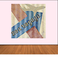 Vintage Se Beige Red & Blue Abstrakt Bon Voyage