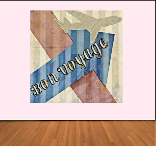 Vintage Se Beige Red & Blue Abstrakt Bon Voyage Poster