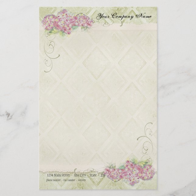 Vintage Se Blommigt Blue Hydrangea Flowers Swirl Brevpapper (Framsida)