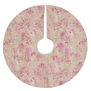 Vintage Se Candy cane Träd Skirts Julgransmatta Borstad Polyester