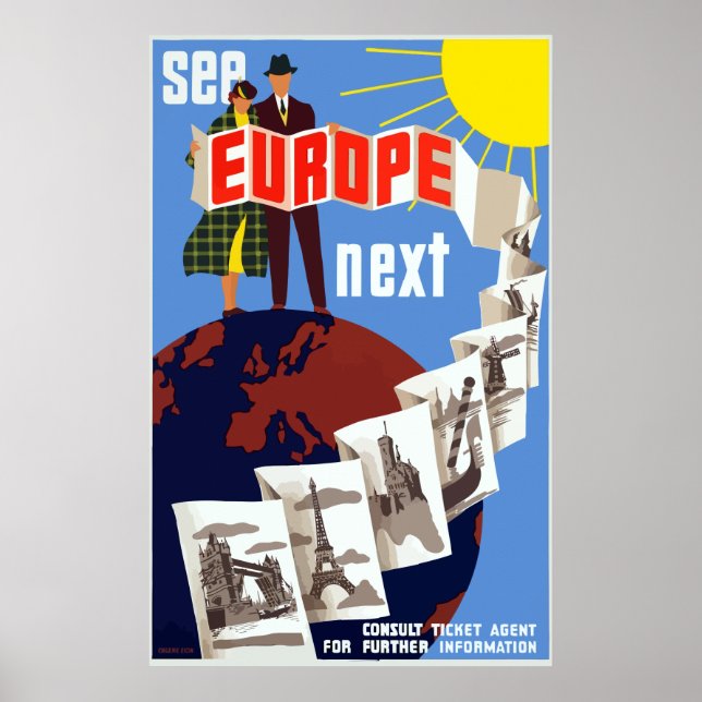 Vintage Se Europa nästa resa Poster (Framsidan)