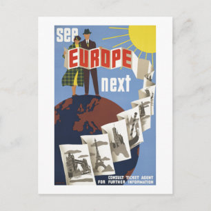 Vintage Se Europa nästa resa Vykort