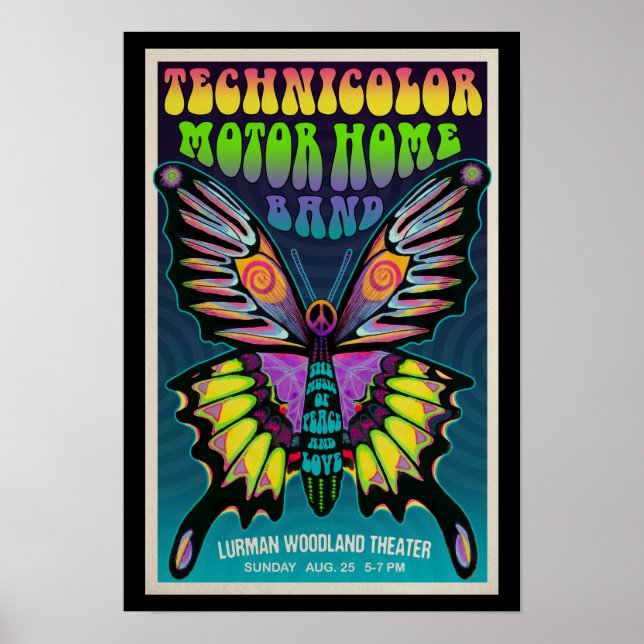 Vintage Se Psychedelic Butterfly TMH-konsert Poster (Framsidan)