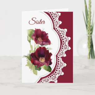 Vintage Se Röd ros Flower för syster Birthday Kort