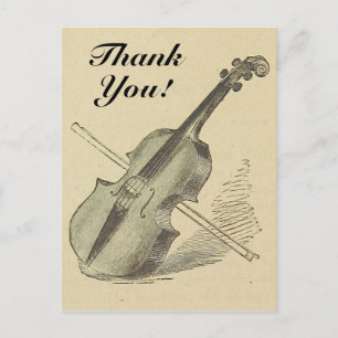 Vintage Se Violin + "Tack"! Vykort