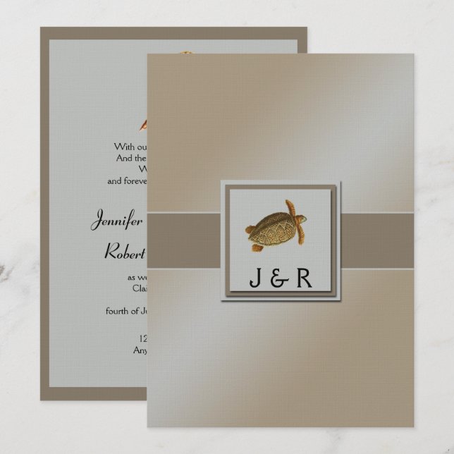 Vintage Sea Animals Beach Wedding Inbjudningar (Fram/baksida)