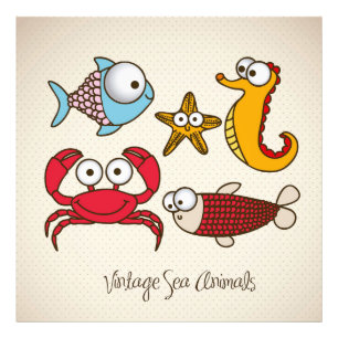 Vintage Sea Animals Fototryck