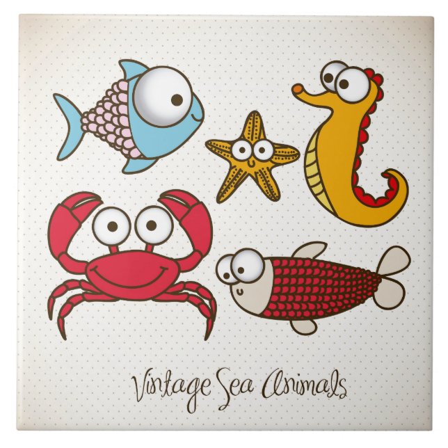 Vintage Sea Animals Kakelplatta (Framsidan)