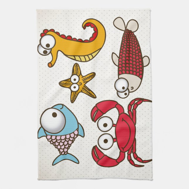 Vintage Sea Animals Kitchen Towel Kökshandduk (Vertikal)