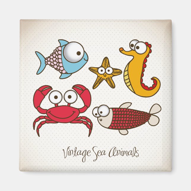Vintage Sea Animals Magnet (Framsidan)