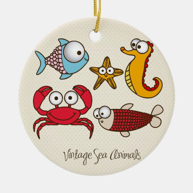Vintage Sea Animals Ornament Round (Framsidan)