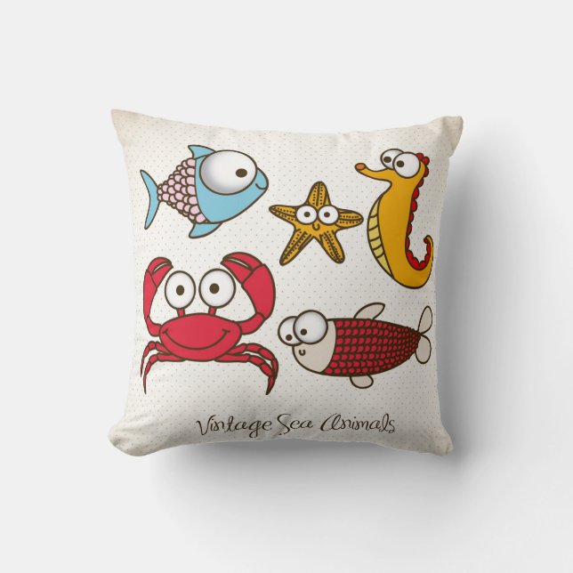 Vintage Sea Animals Pillow Kudde (Framsida)