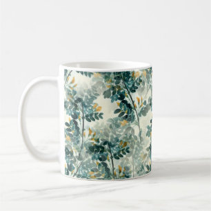 Vintage Sea Grönt Foliage Löv Elegant Mönster Kaffemugg