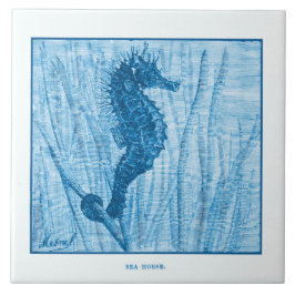 Vintage Sea Horse Delft Blue Netherlands Stil Naut Kakelplatta