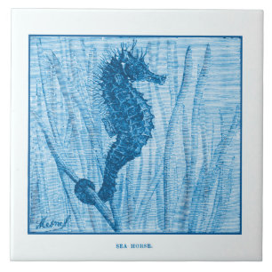 Vintage Sea Horse Delft Blue Netherlands Stil Naut Kakelplatta