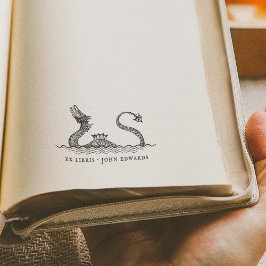 Vintage Sea Monster Illustrated Ex Libris Bok Självfärgande Stämpel