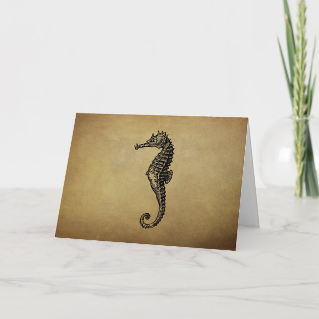 Vintage Seahorse Illustration Kort (Framsida)