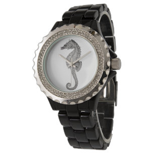 Vintage Seahorse Womens Black Wristwatch Armbandsur