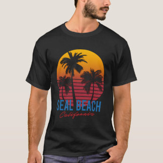 Vintage Seal Beach California Handflatan Träd Suns T Shirt