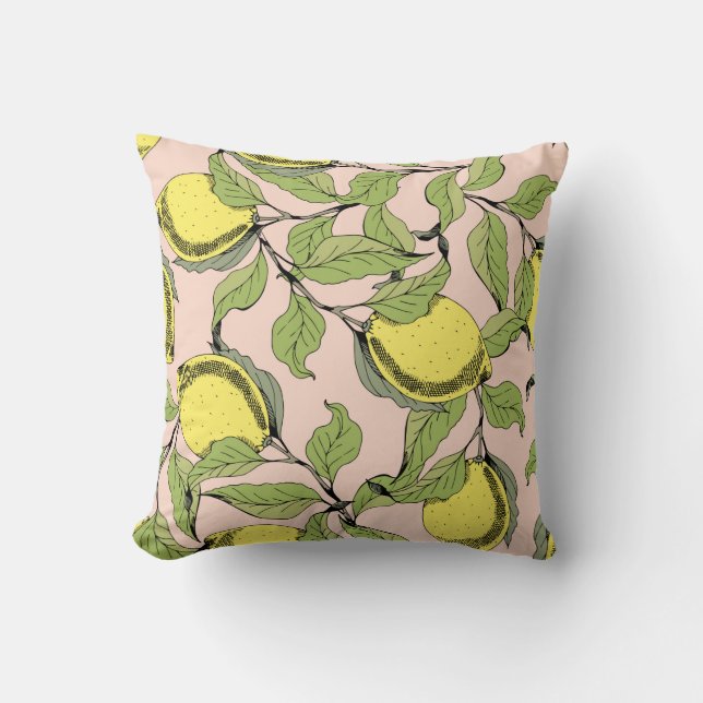 Vintage seamless pattern with branches and lemons. kudde (Framsida)