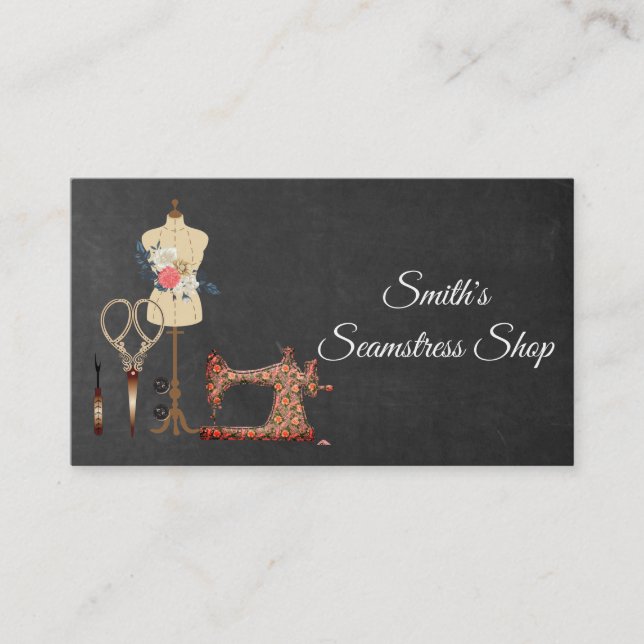 Vintage Seamstress Chalkboard Visitkort (Framsida)