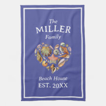 Vintage Seashell Family Beach House Kitchen Towel