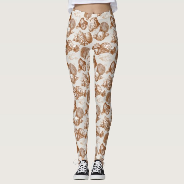 Vintage Seashell Toile Coastal Pattern (3) Leggings (Framsida)