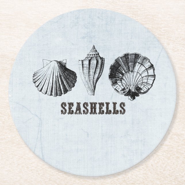Vintage Seashells Underlägg Papper Rund (Framsidan)