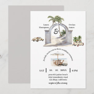 Vintage Seaside Handflatan Träd Boho Beach Wedding Inbjudningar