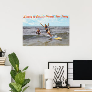 Vintage Seaside Heights New Jersey Surfing Konst Poster