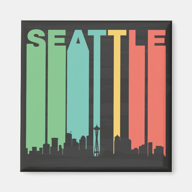 Vintage Seattle Cityscape Magnet (Framsidan)