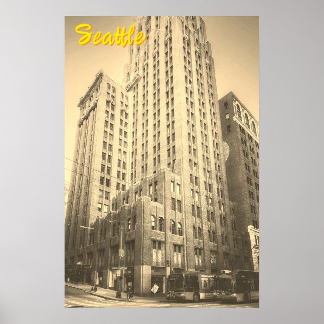 Vintage Seattle högt tegelhus Poster (Framsidan)