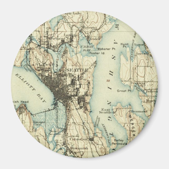 Vintage Seattle Karta Magnet (Framsidan)