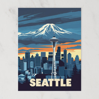 Vintage Seattle Skyline och Mount Rainier Vykort