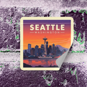Vintage Seattle Washington Fyrkantigt Klistermärke
