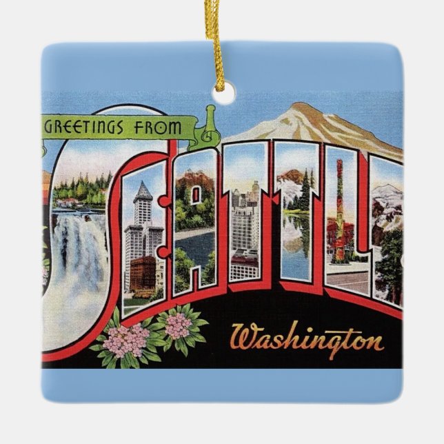 Vintage Seattle Washington-ornament Julgransprydnad Keramik (Framsida)