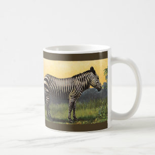 Vintage sebra i den afrikanska savannen, vilda dju kaffemugg
