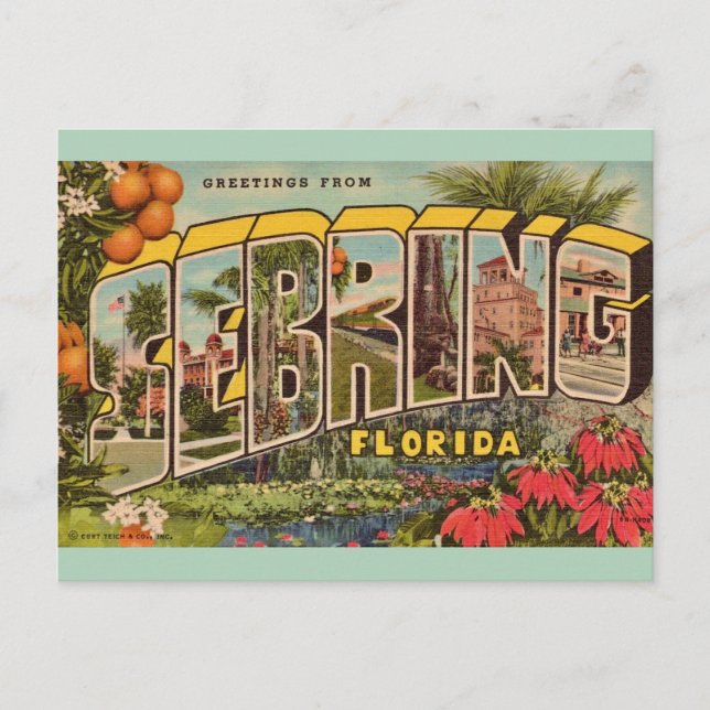 Vintage Sebring Florida  Vykort (Framsida)