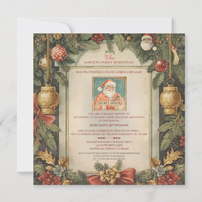 Vintage Secret Santa julinbjudan Inbjudningar (Framsida)
