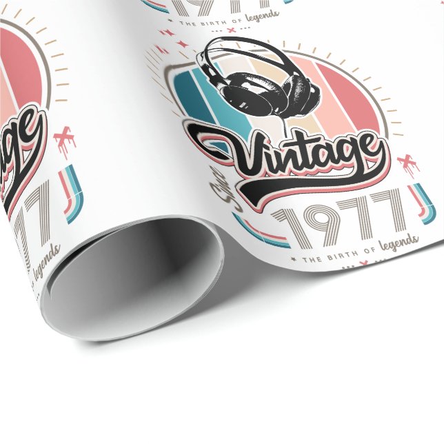 Vintage sedan 1977 års hörlurar presentpapper (Rullad Hörn)