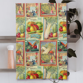 Vintage Seed Catalog Collage Kitchen Towel Kökshandduk